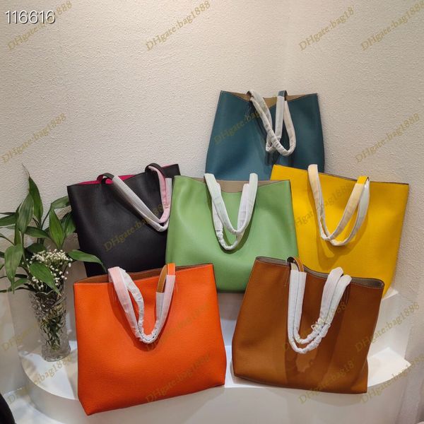 

classic designer women tote bag fashion color double sided beach bag casual large capacity shopping bags cowhide one shoulder handbag