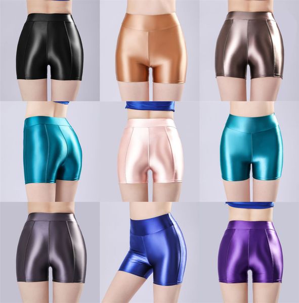 

skinny pants new satin gloss solid women tights high waist sport shorts silky smooth workout fitness biker running pants clothing, Black;white