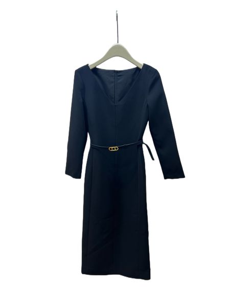

autumn and winter temperament new simple v-neck belt slim dress, Black;gray