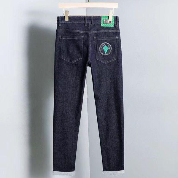 

men's jeans european jean hombre letter star embroidery patchwork ripped for trend brand hip hop men jeans 28-38, Blue