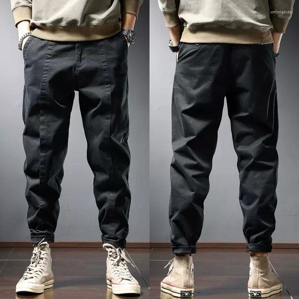 

men's pants casual autumn men streetwear baggy pencil fashion korean style cotton loose trousers, Black