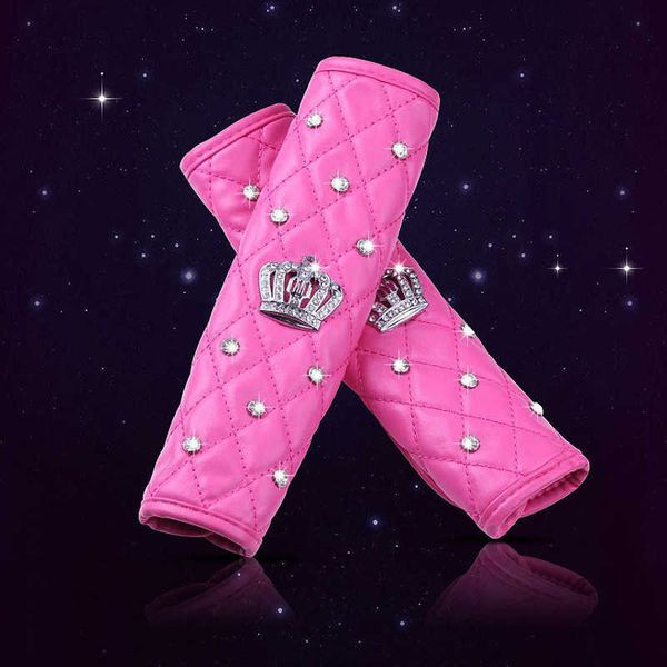 

safety belts accessories 2pcs fashion crystal rhinestone crown car safety seat belt cover leather shoulder pad car styling seatbelts pad car