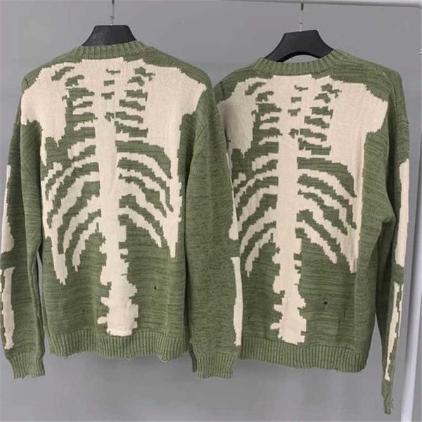 

20fw new hiphop loose kapital skeleton bone printing sweater men woman crewneck vintage green sweatshirts sweater 2020, Black