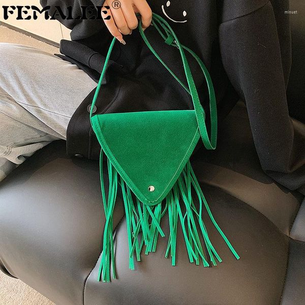 

shoulder bags matte leather fringed women messenger faux suede purse scrub handbags hippie gypsy triangle tassel crossbody bag