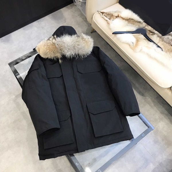

winter canada style new 90 white duck down couple down jacket women men's loose large fur collar embroidered coat warm, Black