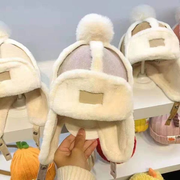 

children's cap autumn and winter lamb wool warm ear cap lovely lei feng cap plush windproof, Blue;gray