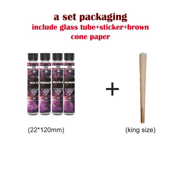 

connected alien labs prerolls tube packaging with king size cone paper 120mm glass tube 4 design sticker labels custom private logo oem size