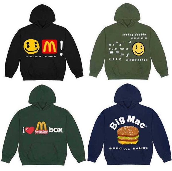 

mens hoodie cpfm pullover sweatshirt cpfm tris scott mcdonalds co branded 22fw new caring smiling face foam printed hoodie v2s, Black