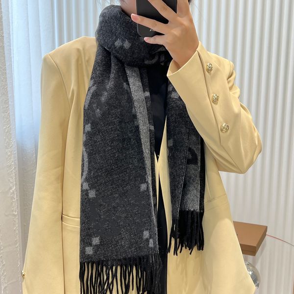 

classic letters cashmere jacquard long beard scarf for women designer double knit scarves lapel head scarfs luxury designers shawl plaid hij, Blue;gray