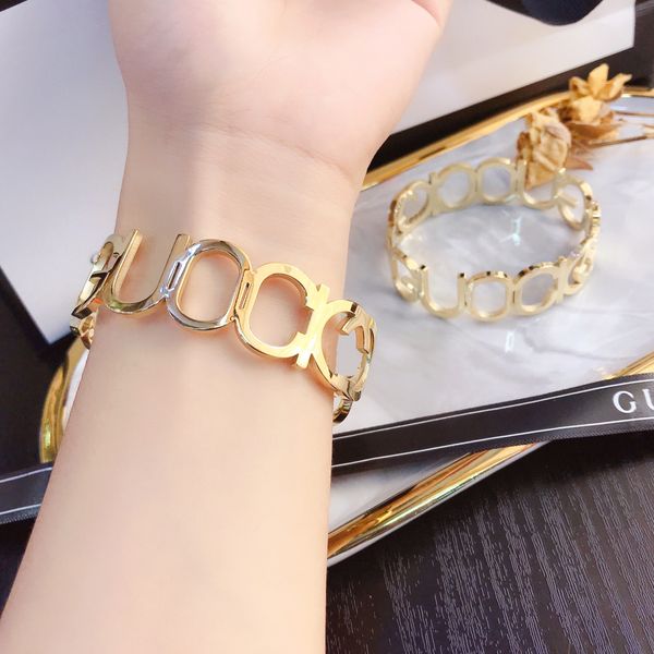 

18k gold plated bangle bracelets luxury brand bracelet designer jewelry women love letter bracelet high end design couple accessories classi, Black