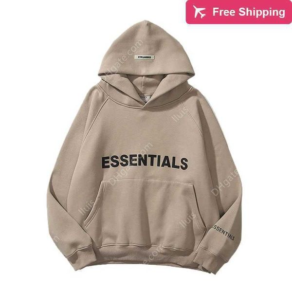 

2023ss essentials hoodie fleece warm reflective letters print hooded oversized hoodies men hip hop streetwear couple sweatshirts, Black