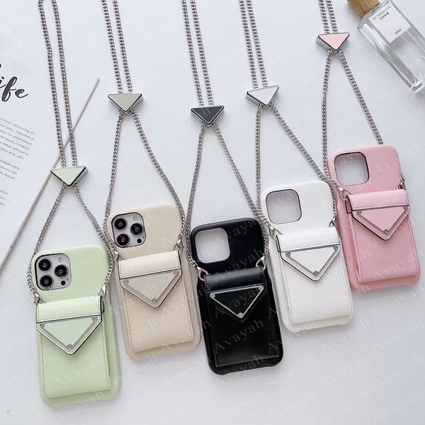 

luxury adjustable neck strap chain cell phone cases for iphone 14 14pro 13 13pro 12 pro max 11 leather texture candy cases portable card poc