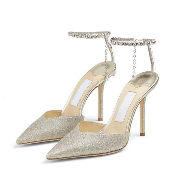 

fashion pointed crystal shoes sandals pumps strap saeda for wedding party dress luxury high heels work perfect flat footwear n wlkv, Black