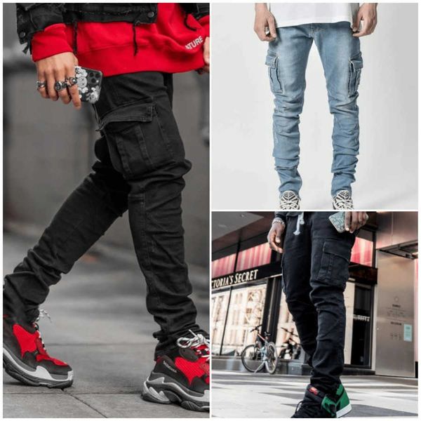 

new mens jeans designer 2023 side pocket small foot skinny jeans men casual trousers 2 colours, Blue