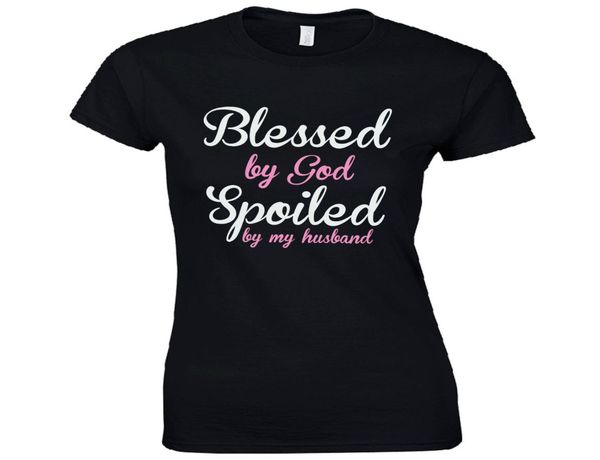 

fashionblessed by god spoiled by my husband ladies fitted tshirt funny wife joke 353794, White