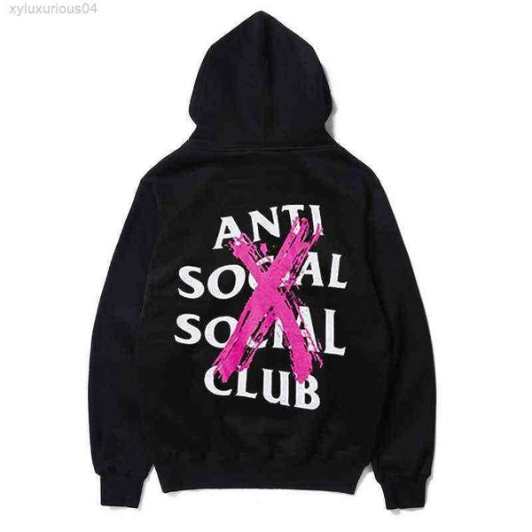 

assc anti social club hoodie obsolete cross powder plush loose pullover jackets1, Black