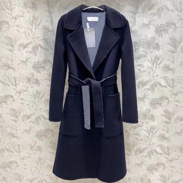 

women's wool blends coat fashion woolen coats short long hooded reversible jackets classic pattern outerwear women elegant winter coats, Black