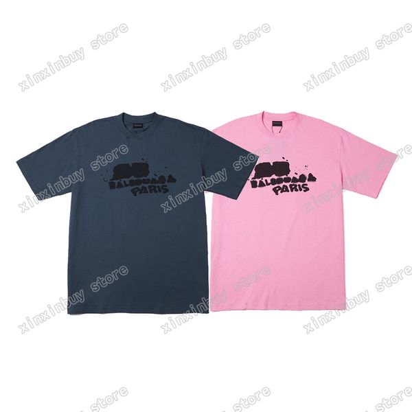 

xinxinbuy men designer destroyed tee t shirt paris graffiti letters print short sleeve cotton women red gray white black xs-l, Black;brown