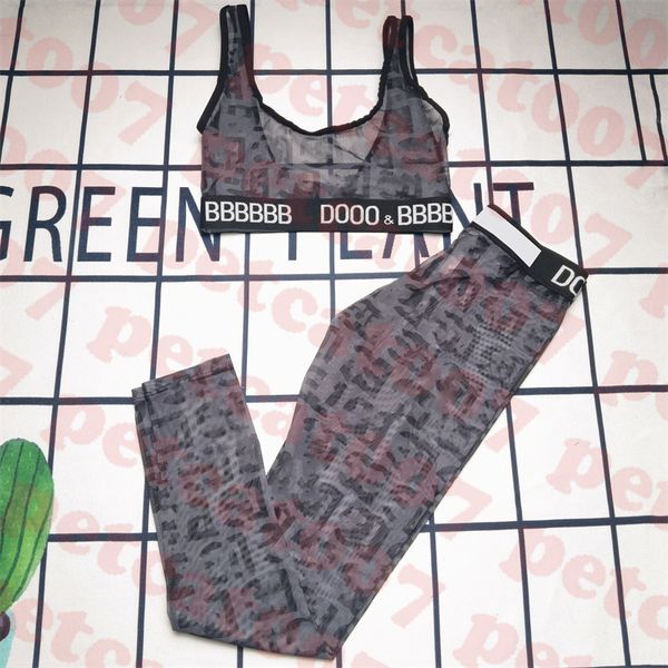 

letter mesh yoga clothes womens bikini see through swimwear ladies tanks sports pants two piece