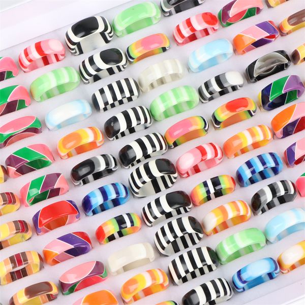 

fashion cute colorful resin acrylic rings jewelry for women girls mix style party gifts wholesale, Golden;silver