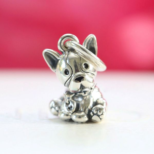 

925 sterling silver french bulldog puppy dog dangle charm bead fits european pandora style jewelry charm bracelets, Black