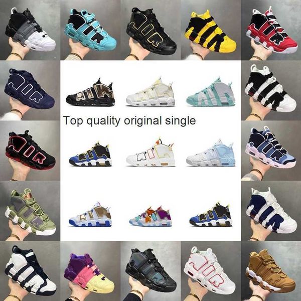

multi-color mens womens basketball shoes more uptempos triple black white varsity laser crimson lucky charms psychic blue sneakers trainers