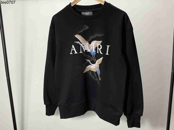 

designer crane auspicious cloud letter round neck terry sweater letter printed flocking hood pullover flocking size xl, Black