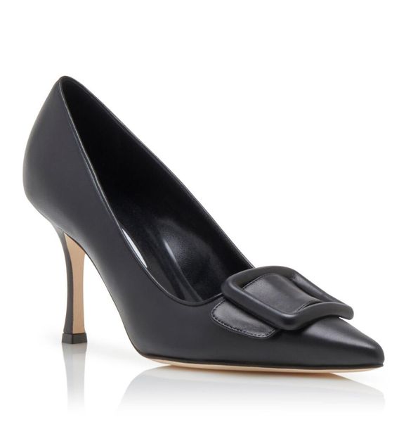 

elegant brand maysale sandals shoes women nappa leather buckle detail lady pointed toe pumps luxury party wedding dress walking, Black