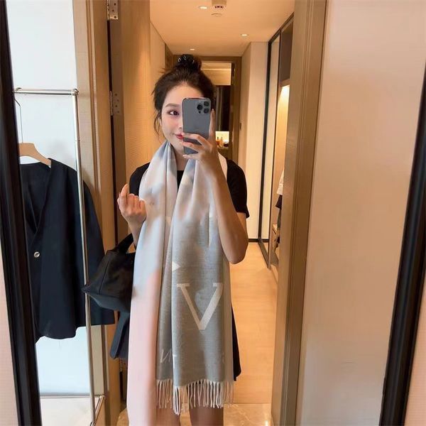 

scarves winter double sided scarf women cashmere warm pashmina foulard lady letter v soft black shawls wraps for women, Blue;gray