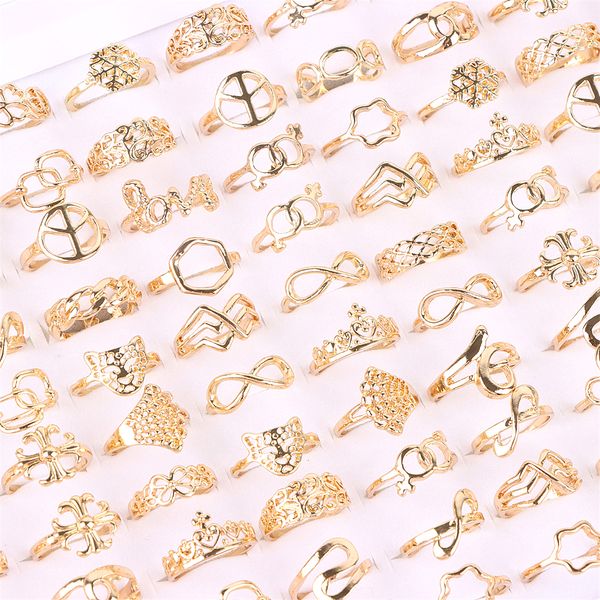 

wholesale 20pcs/lot fashion hollow vintage rings open adjustable jewelry for women men mix style gold silver plated wedding lovers couple pa, Golden;silver