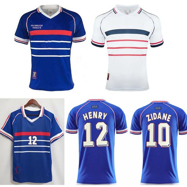 

1998 french retro soccer jersey zidane henry football shirts classic vintage men kids uniform france djorkaeff deschamps petit maillot de fo, Black;blue