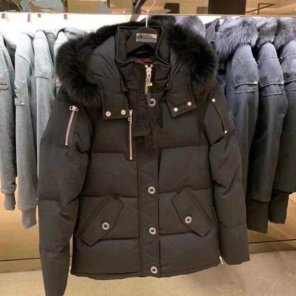 

mens down jackets moose parka winter waterproof cloth men wolf fur wyndham jacket hooded fourrure outwear raccoon furs warm knuck coat, Black