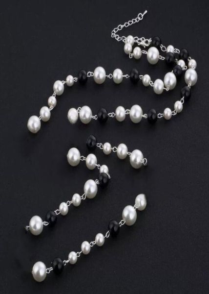 

paris lady jewelry necklace black white pearl rhinestone pendant necklace elegant women sweater chain fashion jewelrys clavicle ch8327198, Silver