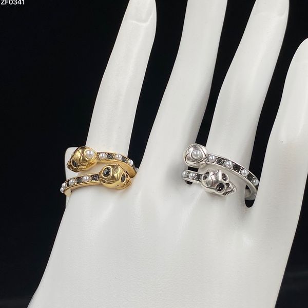 

gold/silver chain with side stones rings skull skeleton charm open ring for women men party wedding lovers engagement me1 --067 punk jewelry