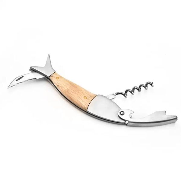 

outdoor gadgets newcute fish shaped wine opener wood handle professional metal openers multifunction portable screw corkscrew bottle opener