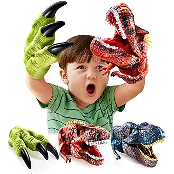 

Funny 3PCS Dinosaur Toys Hand Puppet for Kids Dinosaurs Claws Head Soft Rubber Dino Figures Set Animal Glove T-Rex Velociraptor Puppets Gifts s s