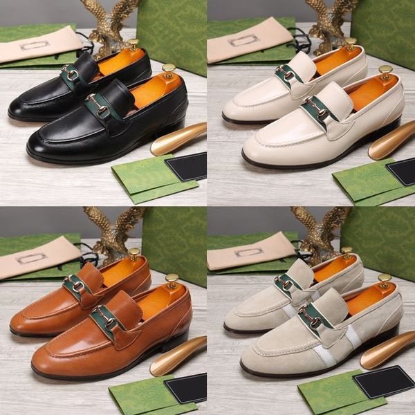 

2022 new designers shoes men fashion loafers genuine leather mens business office work formal dress shoes brand designer party wedding flat, Black