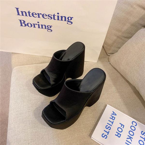 

designer luxury womens triplatform leather mules sandals flip flops with box, Black