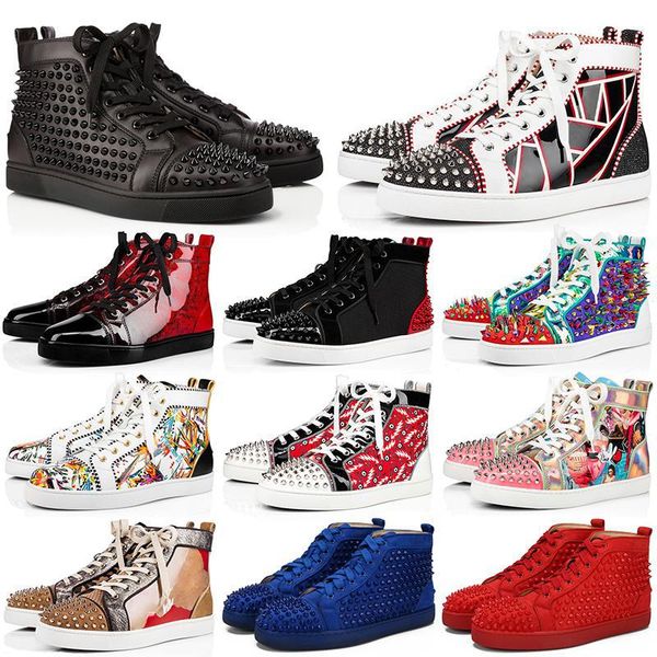 

red bottomed christians women men red casual shoes dress high spike shoe triple black white grey glitter leather suede flat fashion vwl