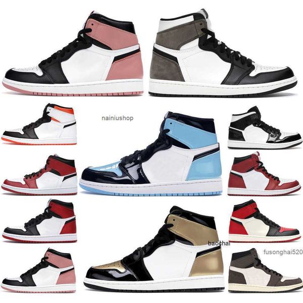 

2023 casual high 1 boots 1s mens basketball shoes hand crafted patent bred dark marina university blue a ma maniere pink quartz dark mocha t, Black