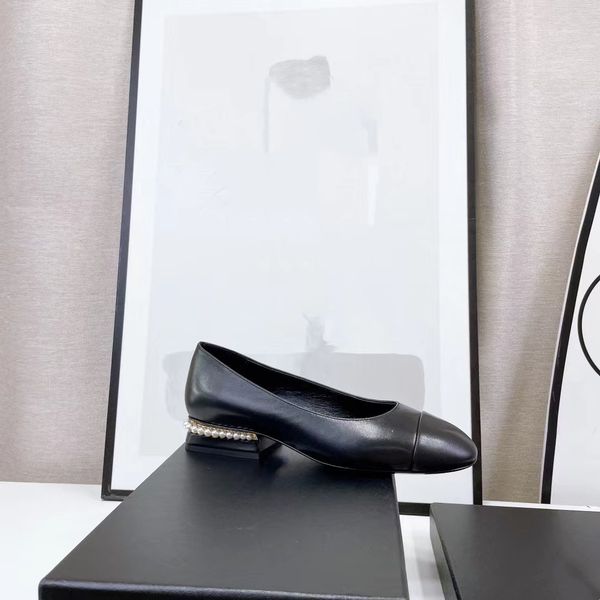 

women's designer ballet dress shoes round head high grade leather sole multifunctional shallow mouth temperament size 35-40, Black