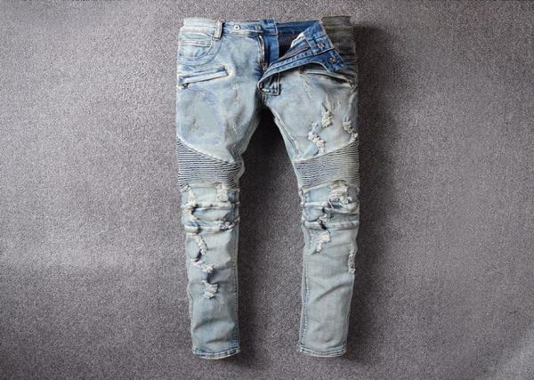 

2021 mens jeans distressed motorcycle biker jean rock skinny slim ripped hole letter brand 8 colors denim pants size 25974844, Blue