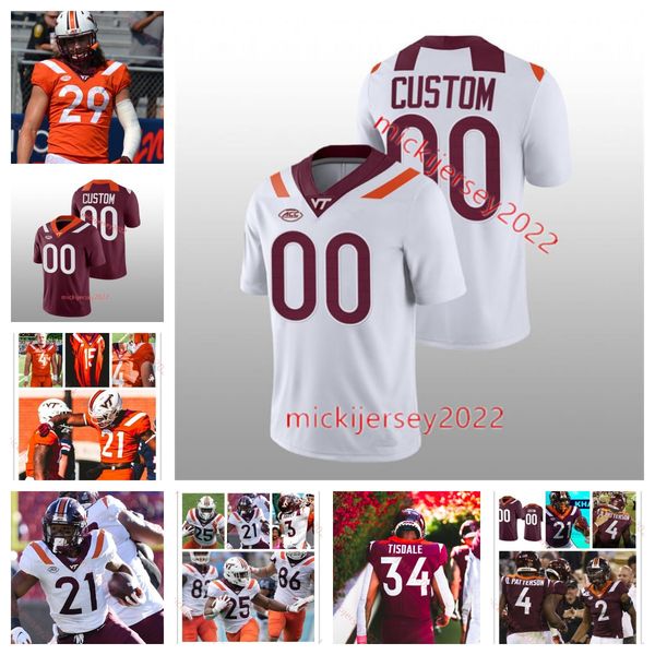 

tech college virginia mens custom hokies football 40 jalen hoyle 58 jack hollifield 12 cam johnson jaylen jones johnny jordon 18 william kak, Black
