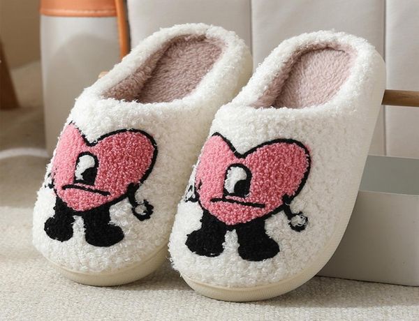 

slippers bad bunny un verano sin ti autumn winter fffy fur slides plush fleece flat love heart indoor shoes drop delivery smt0j6612404, Black