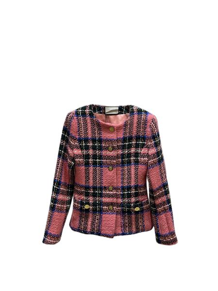 

women's outerwear & coatsnew round neck plaid weave for a slim fit, Black;brown