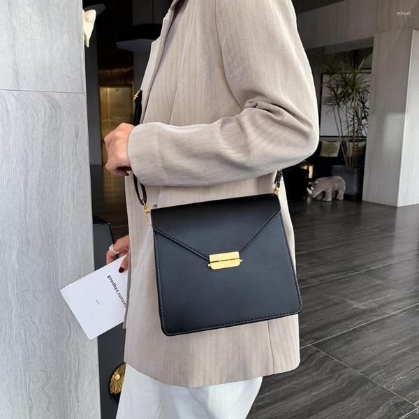 

shoulder bags women fashion casual flap messenger female wide retro pure color square crossbody handbags