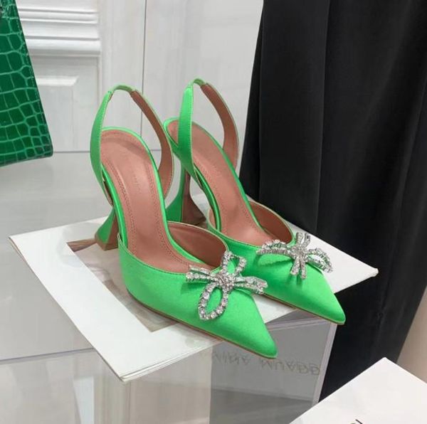 

2022 mach dress shoes for womens designers satin bow pumps crystal embellished rhinestone evening women shoe stiletto heel sandals high heel, Black