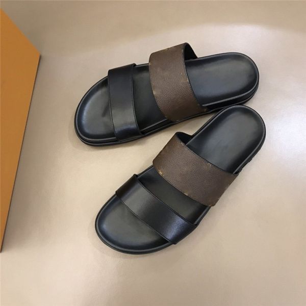 

designer luxury waterfront mule black/brown faux leather slides -flop flat sandals slip on flat flip flop with box dust bag