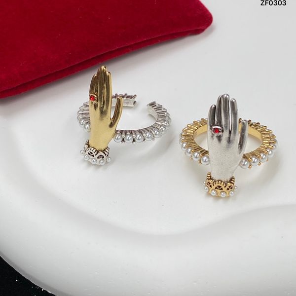 

gold/silver hand pearl rings with side stones skull skeleton charm open ring for women men party wedding lovers engagement me1 --05 punk jew