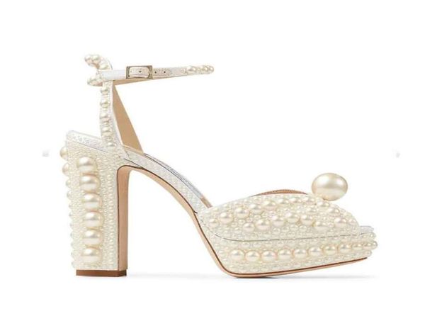 

bride sandal luxury designer shoes women dress shoe sacora peep toe pumps wedding white pearl hollow words buckle female sandals w5928309, Black